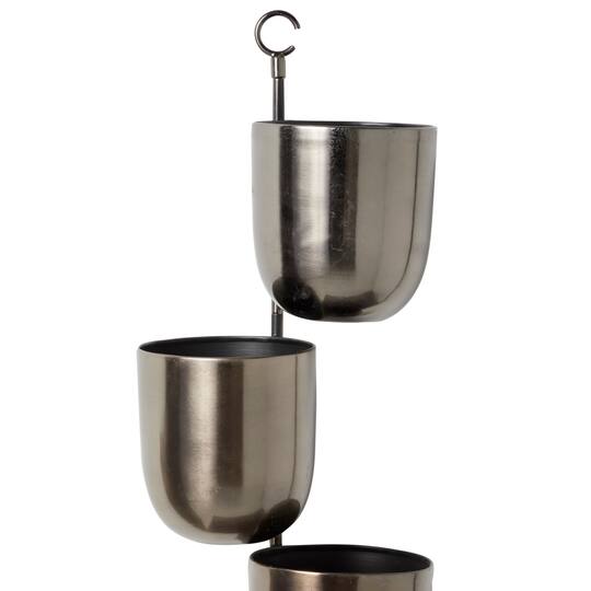 25" Dark Silver Metal Contemporary 3-Pot Hanging Planter